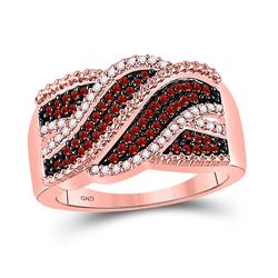 1/3 CTW Womens Round Red Color Enhanced Diamond Crossover Band Ring 10kt Rose Gold - REF-31T4V