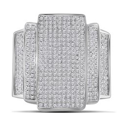 1 CTW Mens Round Diamond Rectangle Cluster Ring 10kt White Gold - REF-56Y6N