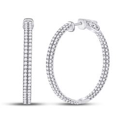 2 CTW Womens Round Diamond Double Row Hoop Earrings 14kt White Gold - REF-163T5V