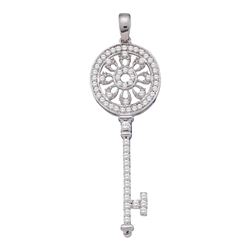 1/2 CTW Womens Round Diamond Circle Handle Antique-style Key Pendant 10kt White Gold - REF-47Y6N