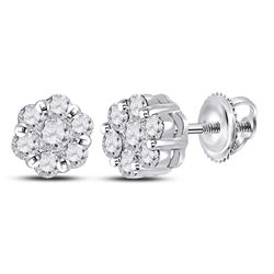 1/2 CTW Womens Round Diamond Flower Cluster Earrings 14kt White Gold - REF-46V3Y