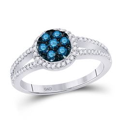 1/2 CTW Womens Round Blue Color Enhanced Diamond Cluster Ring 10kt White Gold - REF-36T2V