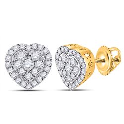 1/2 CTW Womens Round Diamond Heart Earrings 10kt White Gold - REF-40X8T