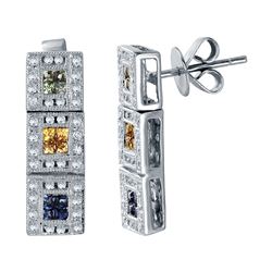 0.97 CTW Multi-Color Sapphire & Diamond Earrings 18K White Gold - REF-71W5H