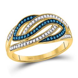 1/4 CTW Womens Round Blue Color Enhanced Diamond Fashion Ring 10kt Yellow Gold - REF-28V2Y