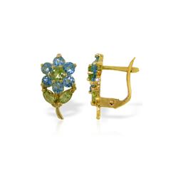 Genuine 2.12 ctw Blue Topaz & Peridot Earrings 14KT Yellow Gold - REF-36R8P