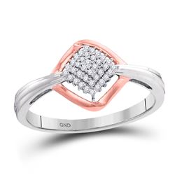 1/8 CTW Womens Round Diamond Offset Square Cluster Ring 10kt Two-tone Gold - REF-13F5W