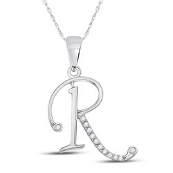 1/12 CTW Womens Round Diamond R Initial Letter Pendant 10kt White Gold - REF-9W5H