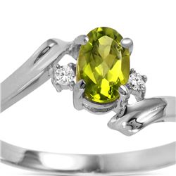 Genuine 0.46 ctw Peridot & Diamond Ring 14KT White Gold - REF-28M3T