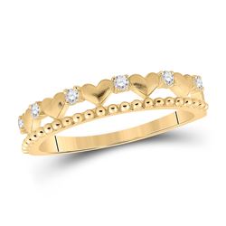 1/10 CTW Womens Round Diamond Heart Band Ring 10kt Yellow Gold - REF-17V6Y