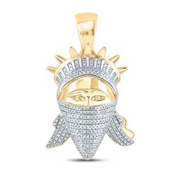 5/8 CTW Mens Round Diamond Lady Liberty Face Charm Pendant 10kt Yellow Gold - REF-95A5M
