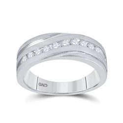 1/2 CTW Mens Round Diamond Wedding Band Ring 10kt White Gold - REF-68T2V