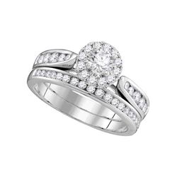 1 CTW Diamond Round Halo Bridal Wedding Ring 14kt White Gold - REF-132M8F