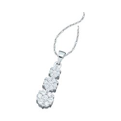 1/4 CTW Womens Round Diamond Triple Trinity Cluster Pendant 14kt White Gold - REF-29N9A