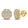 Image 1 : 1/6 CTW Womens Round Diamond Octagon Cluster Earrings 10kt Yellow Gold - REF-16N4A