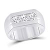 Image 1 : 1 & 1/2 CTW Mens Round Diamond 3-Stone Band Ring 14kt White Gold - REF-477M2F