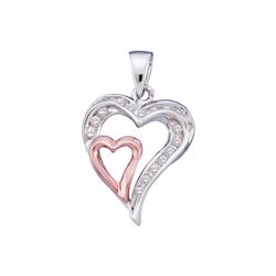 1/4 CTW Womens Round Diamond Double Heart Pendant 10kt White Gold - REF-15M2F