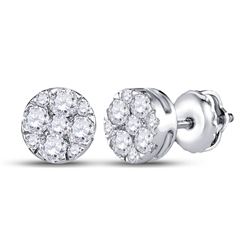 1/2 CTW Womens Round Diamond Fashion Cluster Earrings 14kt White Gold - REF-47H6R