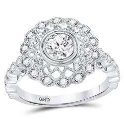 1 CTW Round Diamond Solitaire Milgrain Bridal Wedding Engagement Ring 14kt White Gold - REF-197Y6N