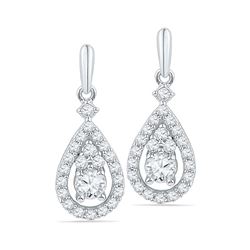 1/2 CTW Womens Round Diamond Solitaire Teardrop Frame Dangle Earrings 10kt White Gold - REF-47Y6N