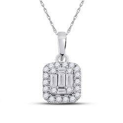 1/4 CTW Womens Baguette Diamond Cluster Pendant 14kt White Gold - REF-27V3Y