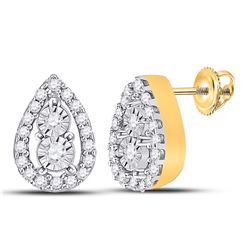 1/8 CTW Womens Round Diamond Teardrop Earrings 10kt Yellow Gold - REF-20T5V