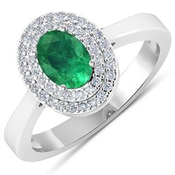 Natural 0.78 CTW Zambian Emerald & Diamond Ring 14K White Gold - REF-37H9M