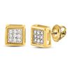Image 1 : 1/20 CTW Womens Round Diamond Square Earrings 10kt Yellow Gold - REF-9F5W
