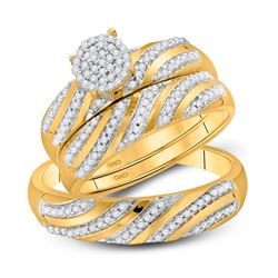 3/8 CTW His Hers Round Diamond Cluster Matching Wedding Set 10kt Yellow Gold - REF-46R3X