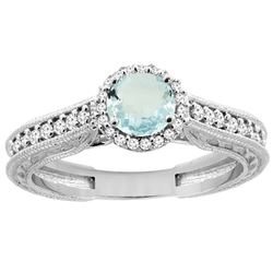 0.99 CTW Aquamarine & Diamond Ring 14K White Gold - REF-59X3M