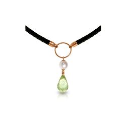 Genuine 7.5 ctw Green Amethyst & Pearl Necklace 14KT Rose Gold - REF-52M9T