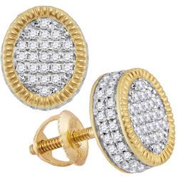 1/2 CTW Mens Round Diamond Fluted Oval Cluster Stud Earrings 10kt Yellow Gold - REF-39W5H