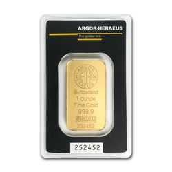 Genuine 1 oz 0.9999 Fine Gold Bar - Argor-Heraeus