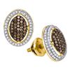 Image 1 : 1/2 CTW Womens Round Brown Diamond Oval Cluster Earrings 10kt Yellow Gold - REF-32W7H