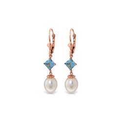 Genuine 9.5 ctw Blue Topaz Earrings 14KT Rose Gold - REF-24N4R