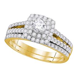 1 CTW Round Diamond Halo Bridal Wedding Ring 14kt Yellow Gold - REF-102X5T