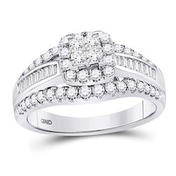 1 CTW Princess Diamond Cluster Bridal Wedding Engagement Ring 14kt White Gold - REF-114V5Y