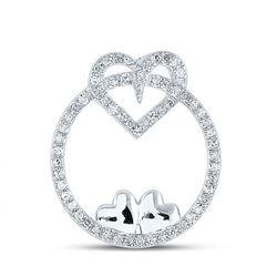 1/5 CTW Womens Round Diamond Circle Heart Pendant 10kt White Gold - REF-16A4M