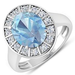 Natural 3.12 CTW Aquamarine & Diamond Ring 14K White Gold - REF-111M3T