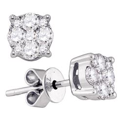 1 & 3/8 CTW Womens Round Diamond Cluster Stud Earrings 18kt White Gold - REF-252R3X