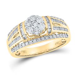 1 CTW Round Diamond Cluster Bridal Wedding Engagement Ring 10kt Yellow Gold - REF-78Y5N