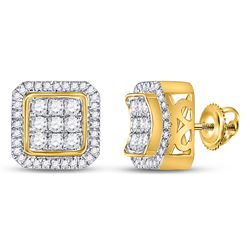 7/8 CTW Mens Round Diamond Square Cluster Earrings 10kt Yellow Gold - REF-63T5V