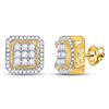 Image 1 : 7/8 CTW Mens Round Diamond Square Cluster Earrings 10kt Yellow Gold - REF-63T5V
