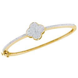 3/8 CTW Womens Round Diamond Quatrefoil Cluster Bangle Bracelet 10kt Yellow Gold - REF-65H4R