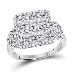 7/8 CTW Womens Baguette Diamond Square Cluster Ring 14kt White Gold - REF-95X5T