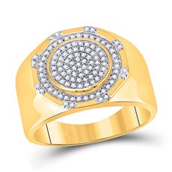 1/3 CTW Mens Round Diamond Statement Cluster Ring 10kt Yellow Gold - REF-61H9R