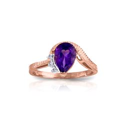 Genuine 1.52 ctw Amethyst & Diamond Ring 14KT Rose Gold - REF-51Y4F