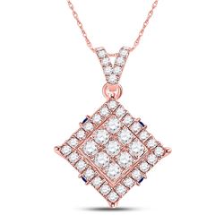 1/2 CTW Womens Round Diamond Offset Square Cluster Pendant 14kt Rose Gold - REF-40M8F