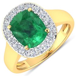 Natural 3.01 CTW Zambian Emerald & Diamond Ring 14K Yellow Gold - REF-147K3W