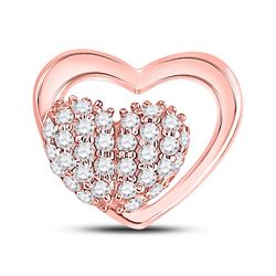 1/6 CTW Womens Round Diamond Heart Pendant 10kt Rose Gold - REF-12W2H